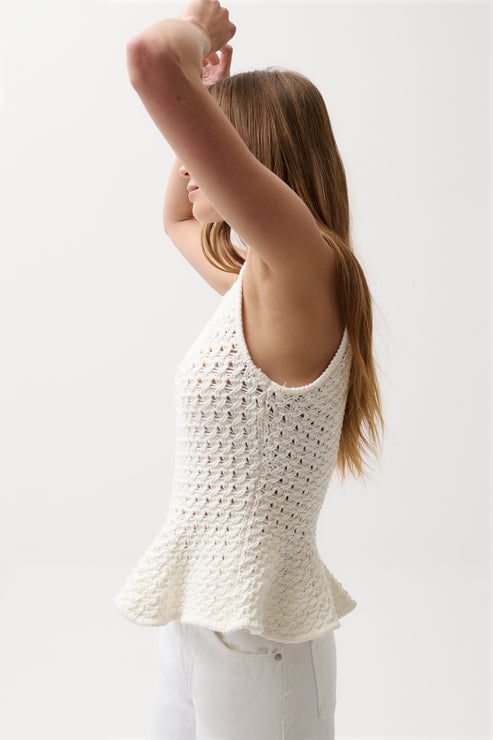 ANNA PEPLUM OPENWORK SWEATER TANK