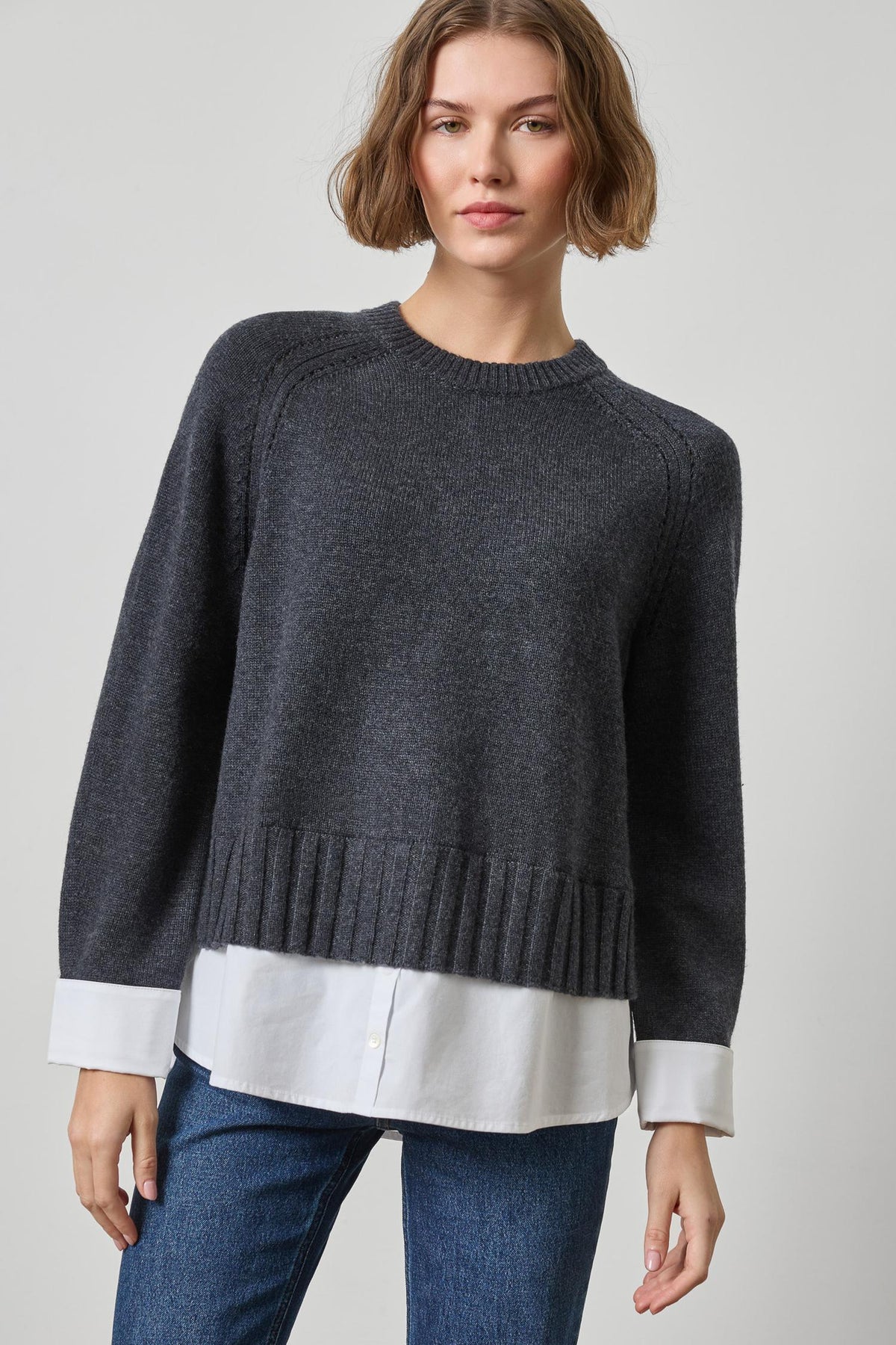 MIXED MEDIA CREWNECK SWEATER