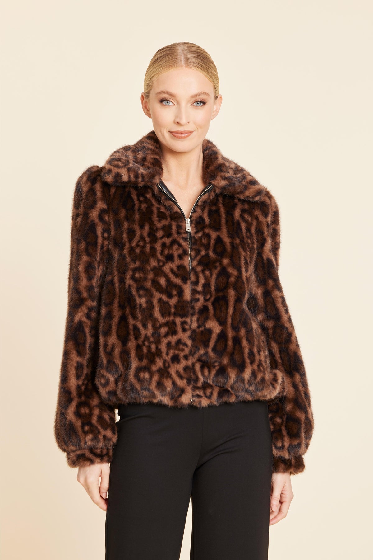 FAUX FUR ZIP UP JACKET