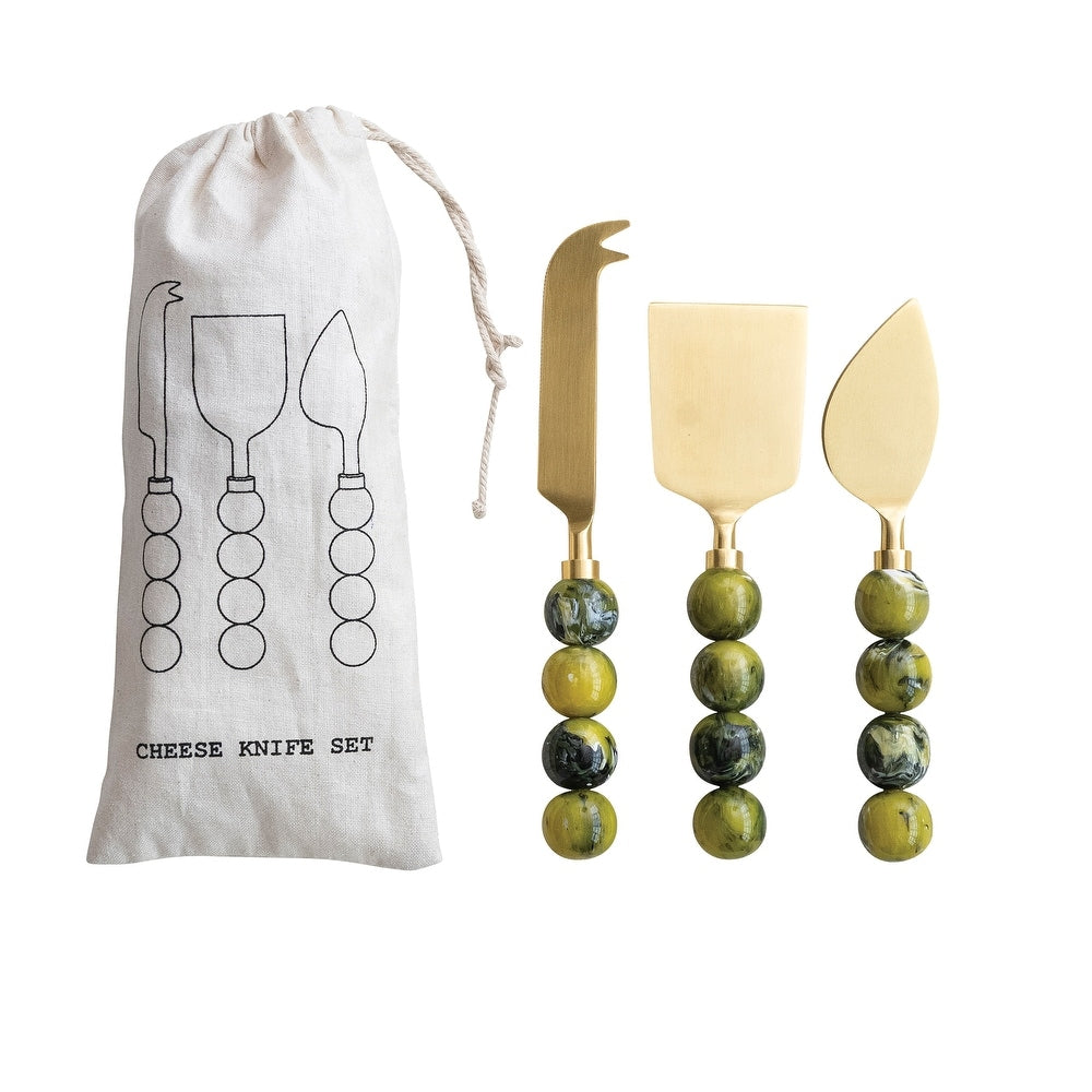 GREEN RESIN BALL CHEESE KNIVES
