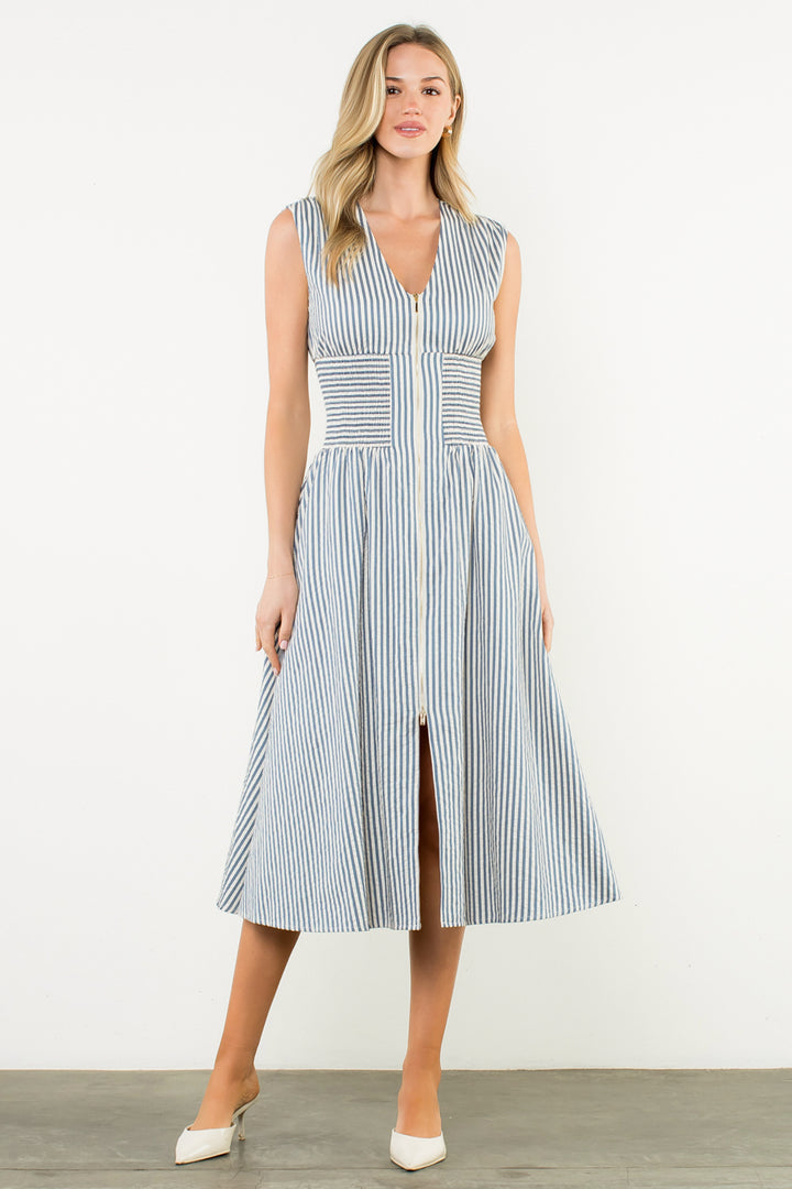 STRIPE ZIP FRONT DRESS