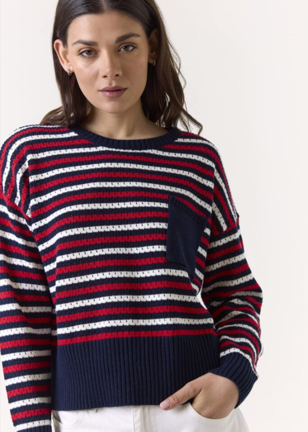 PAMILLA STRIPE POCKET CREW