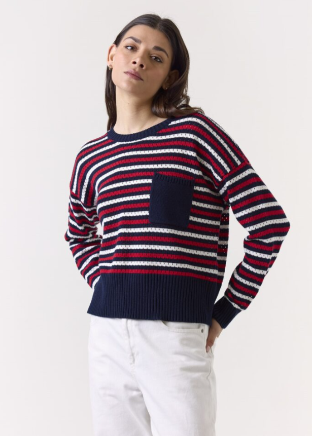 PAMILLA STRIPE POCKET CREW