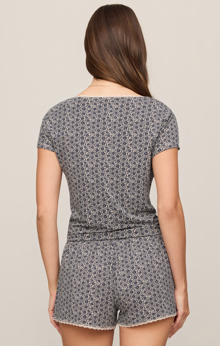 FLORAL LACE TRIM SHORT SLEEVE TOP