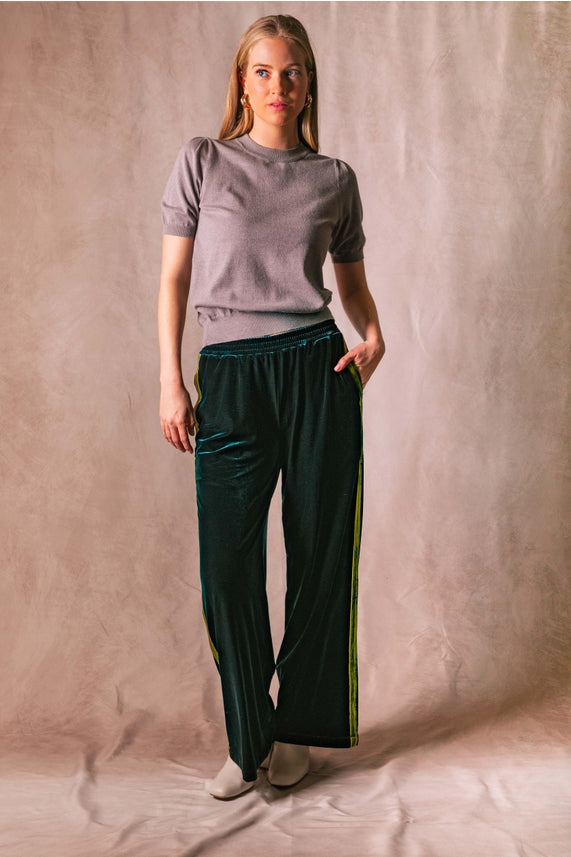 VELVET CONTRAST SIDE STRIPE PANT