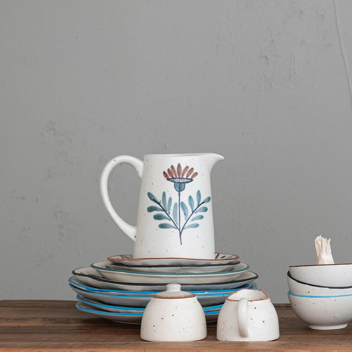 CREAM SPECKLED FLORAL PITCHER
