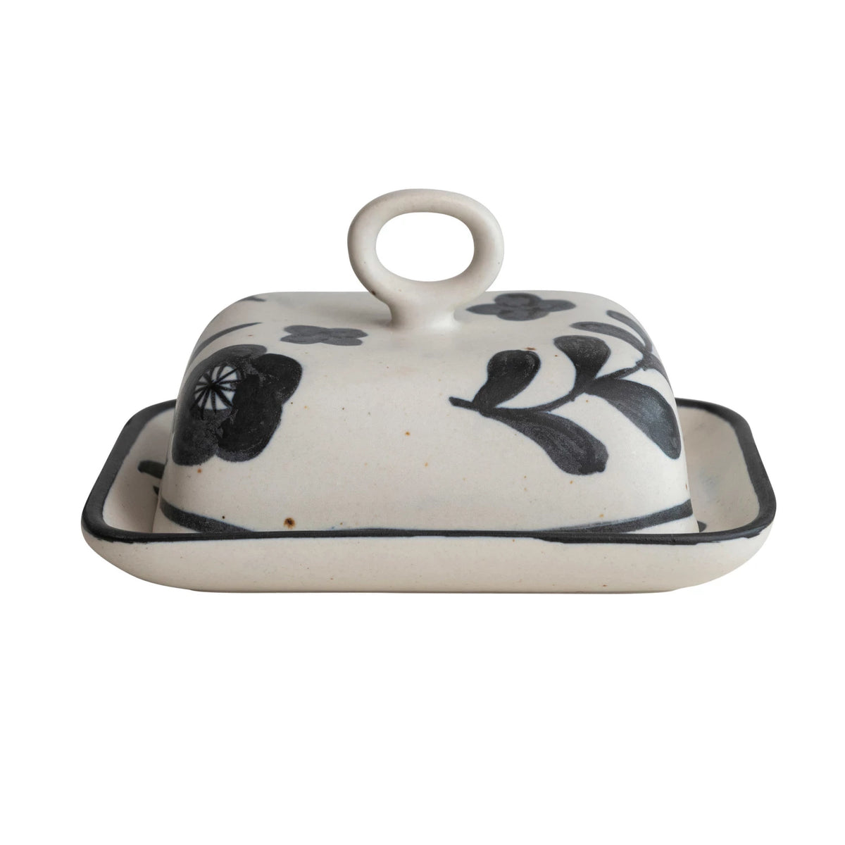 MATTE BLACK FLORAL BUTTER DISH