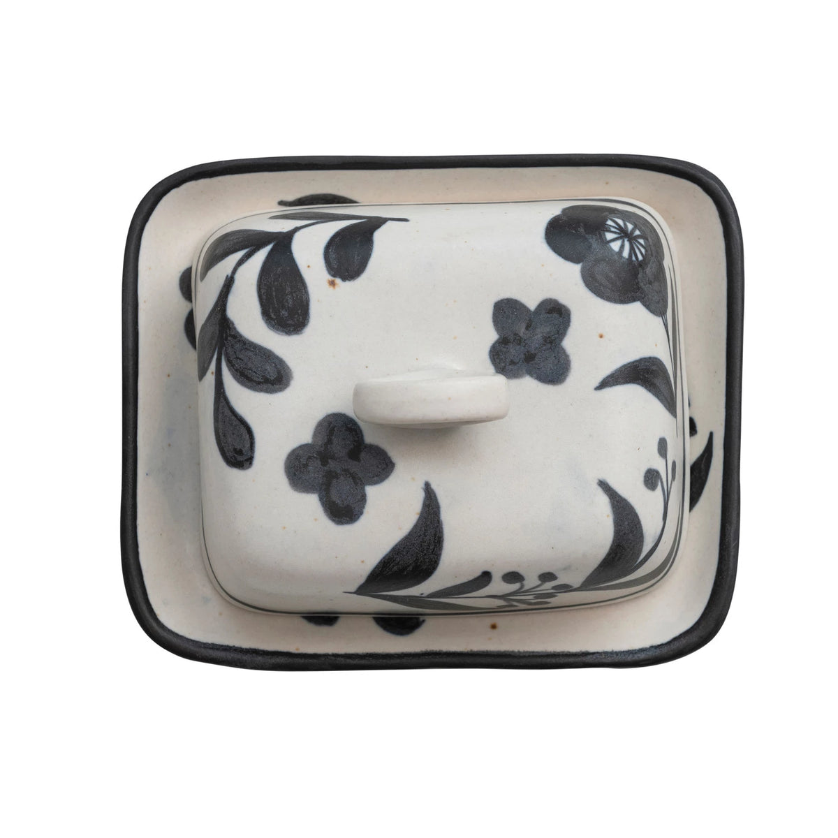 MATTE BLACK FLORAL BUTTER DISH