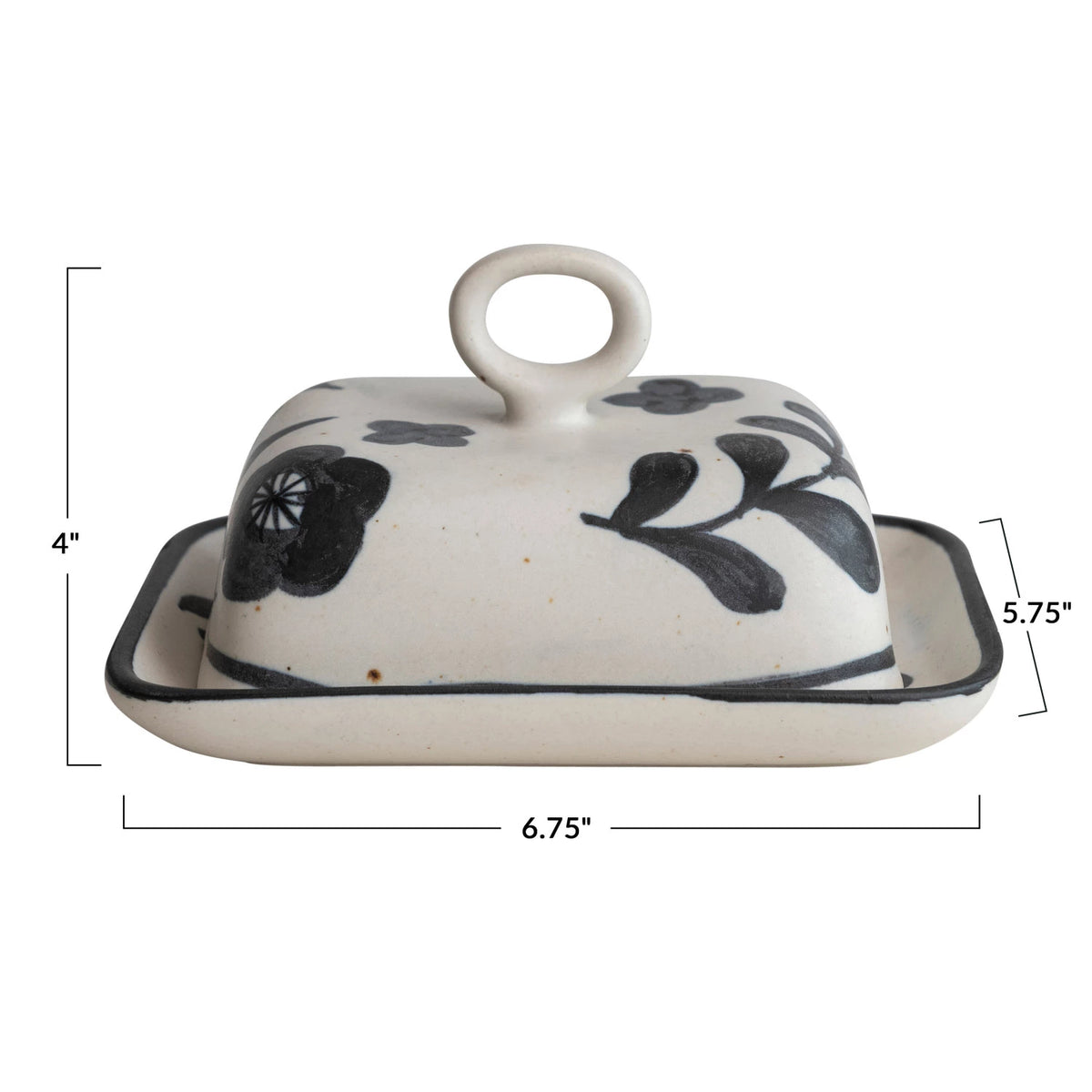 MATTE BLACK FLORAL BUTTER DISH