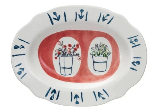 SCALLOPED EDGE OVAL PLATE W/FLOWERS