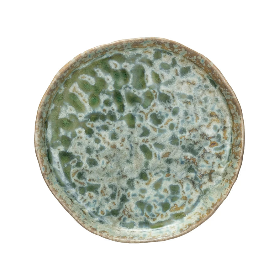 CRACKLE GLAZE GREEN PLATE