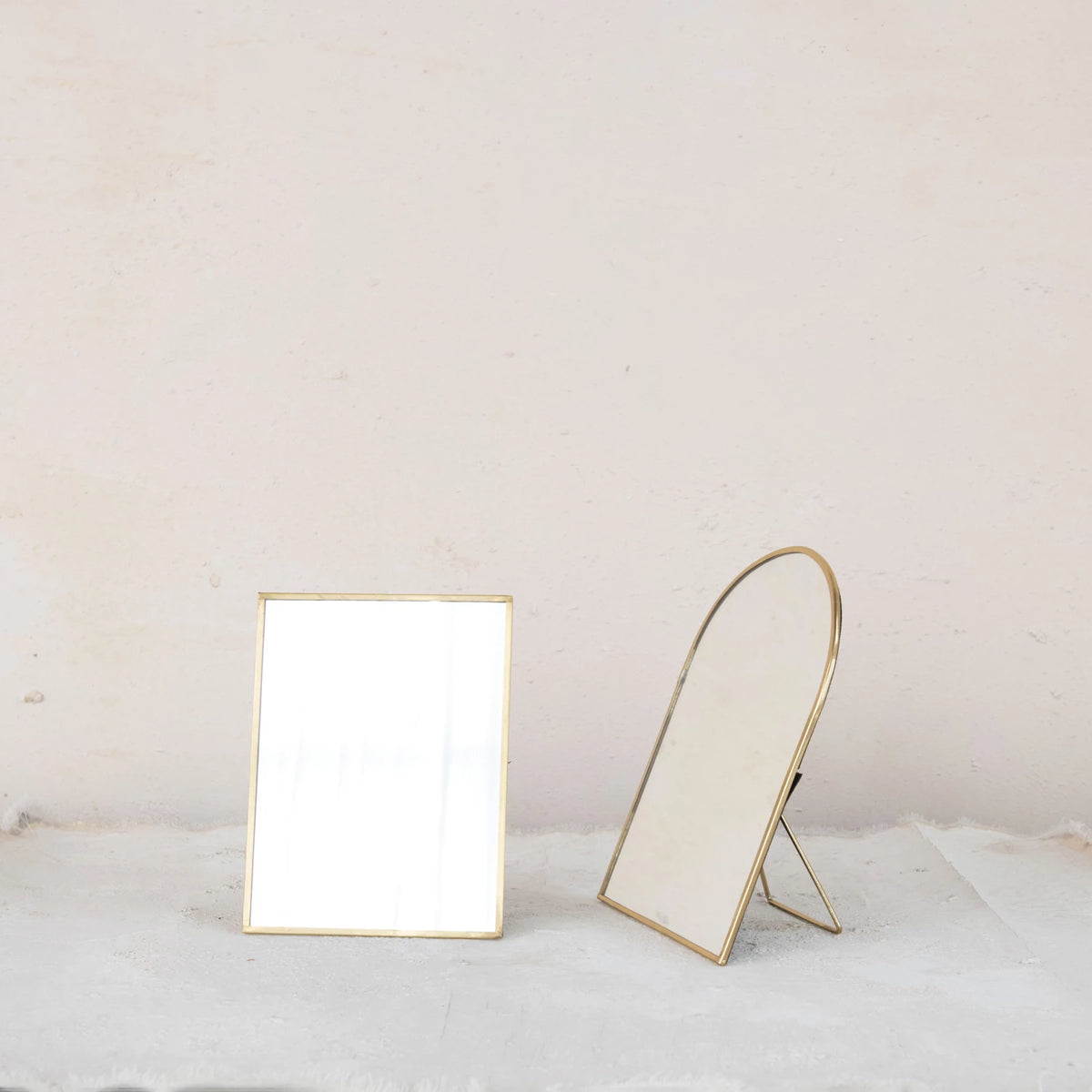 BRASS ARCHED STANDING MIRROR