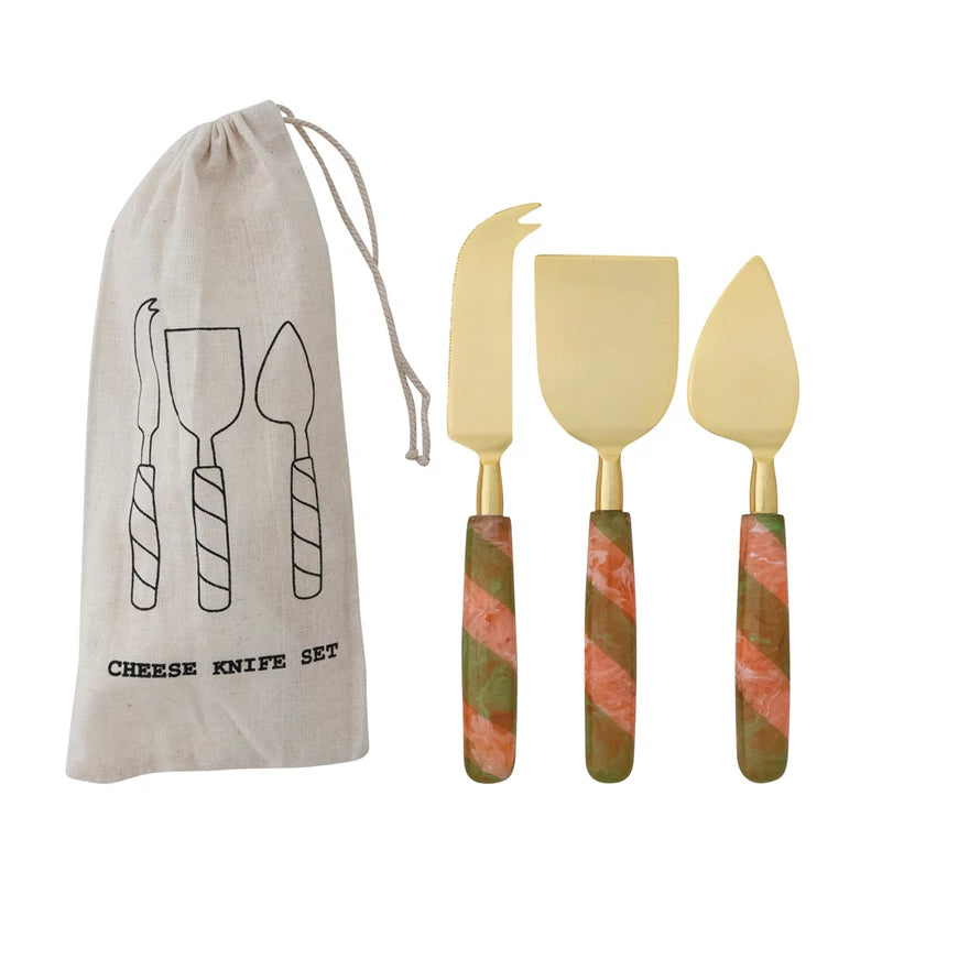 PINK/GREEN STRIPED HANDLE CHEESE KNIVES