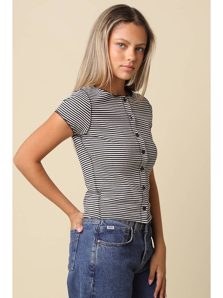STRIPE BUTTON FRONT TOP