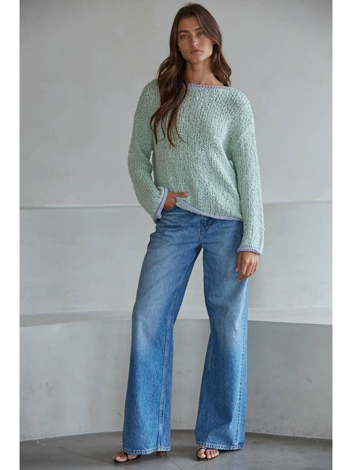 CONTRAST HEM KNIT PULLOVER
