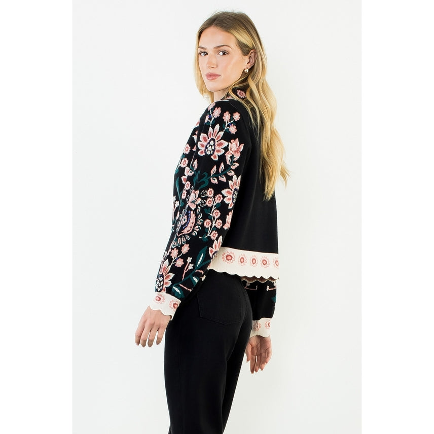 HIGH NECK FLORAL SWEATER