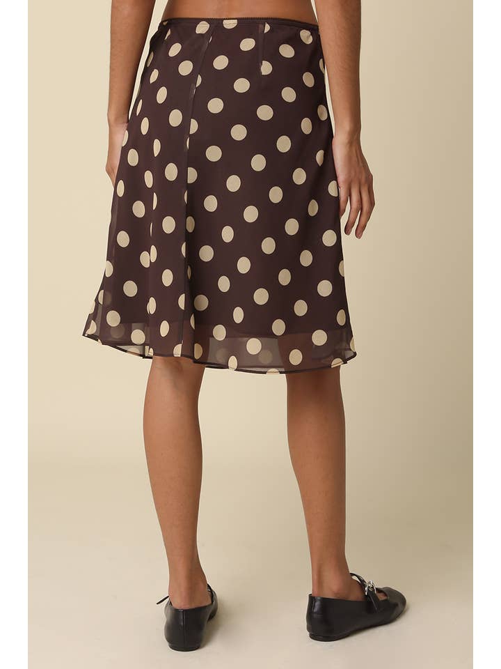 LEILA POLKA DOT MESH MIDI SKIRT