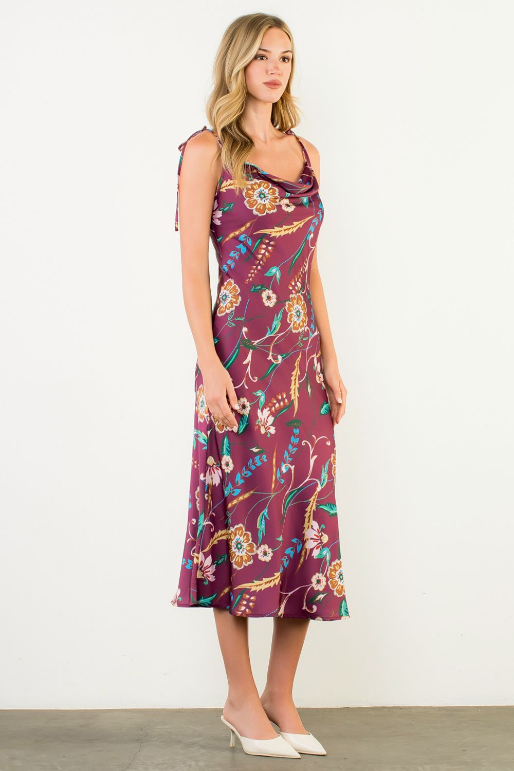 TIE STRAP FLORAL SLIP DRESS