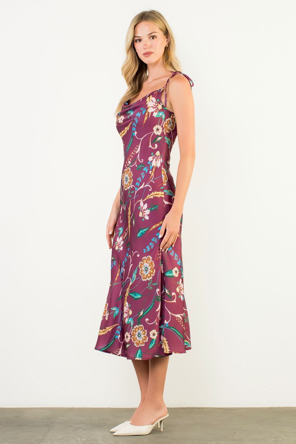 TIE STRAP FLORAL SLIP DRESS