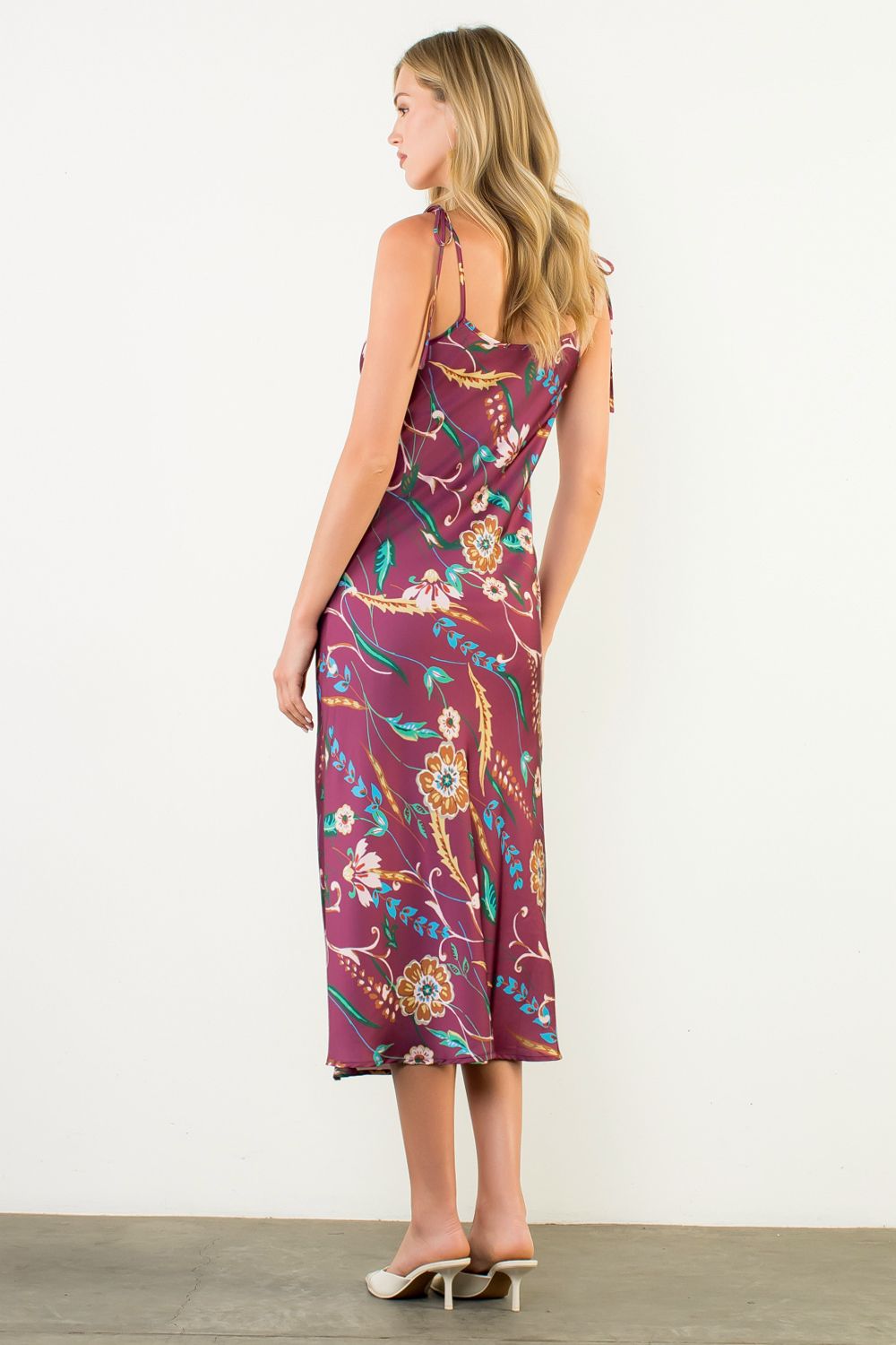 TIE STRAP FLORAL SLIP DRESS