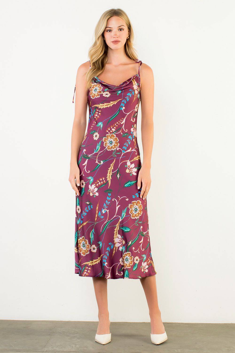 TIE STRAP FLORAL SLIP DRESS