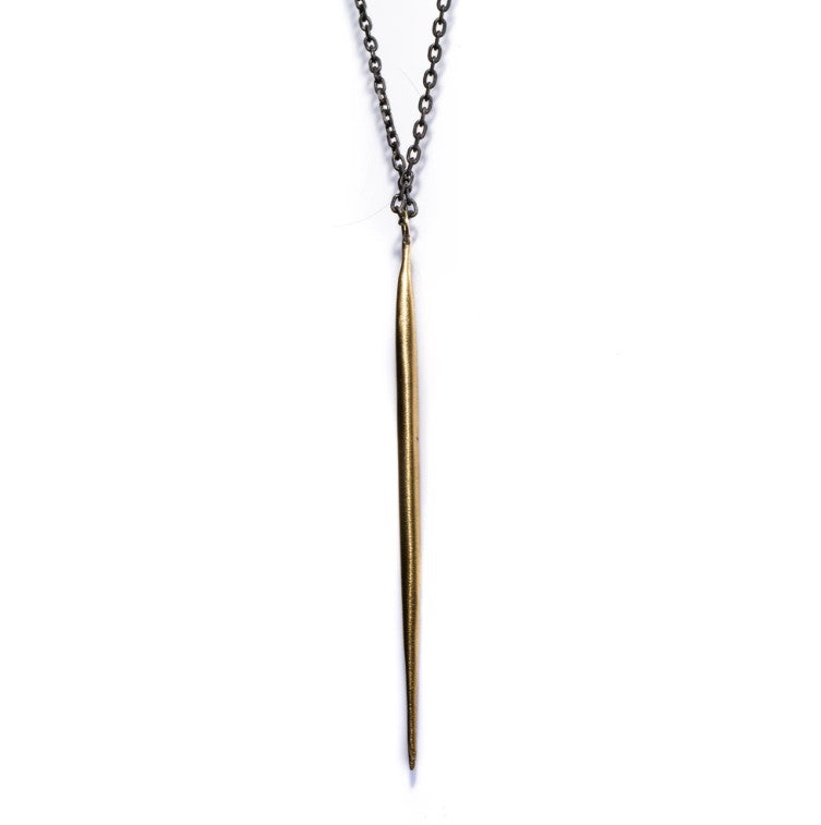 LAYERED BRASS ROSARY QUILL DROP NECKLACE