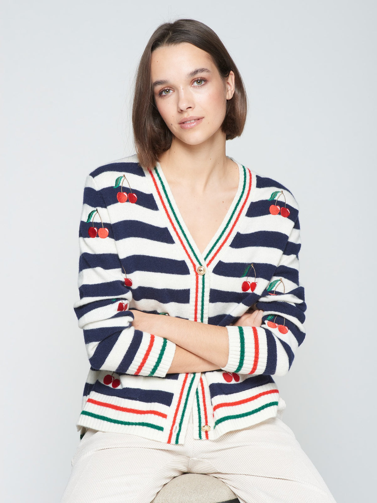 CHERRY EMBROIDERED CARDI