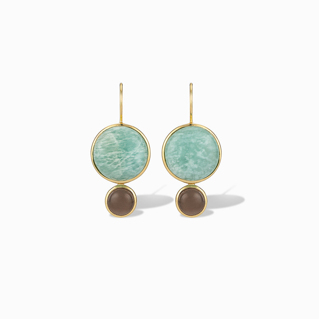 COLORBLOCK EARRING AMAZONITE/SMOKEY QUARTZ