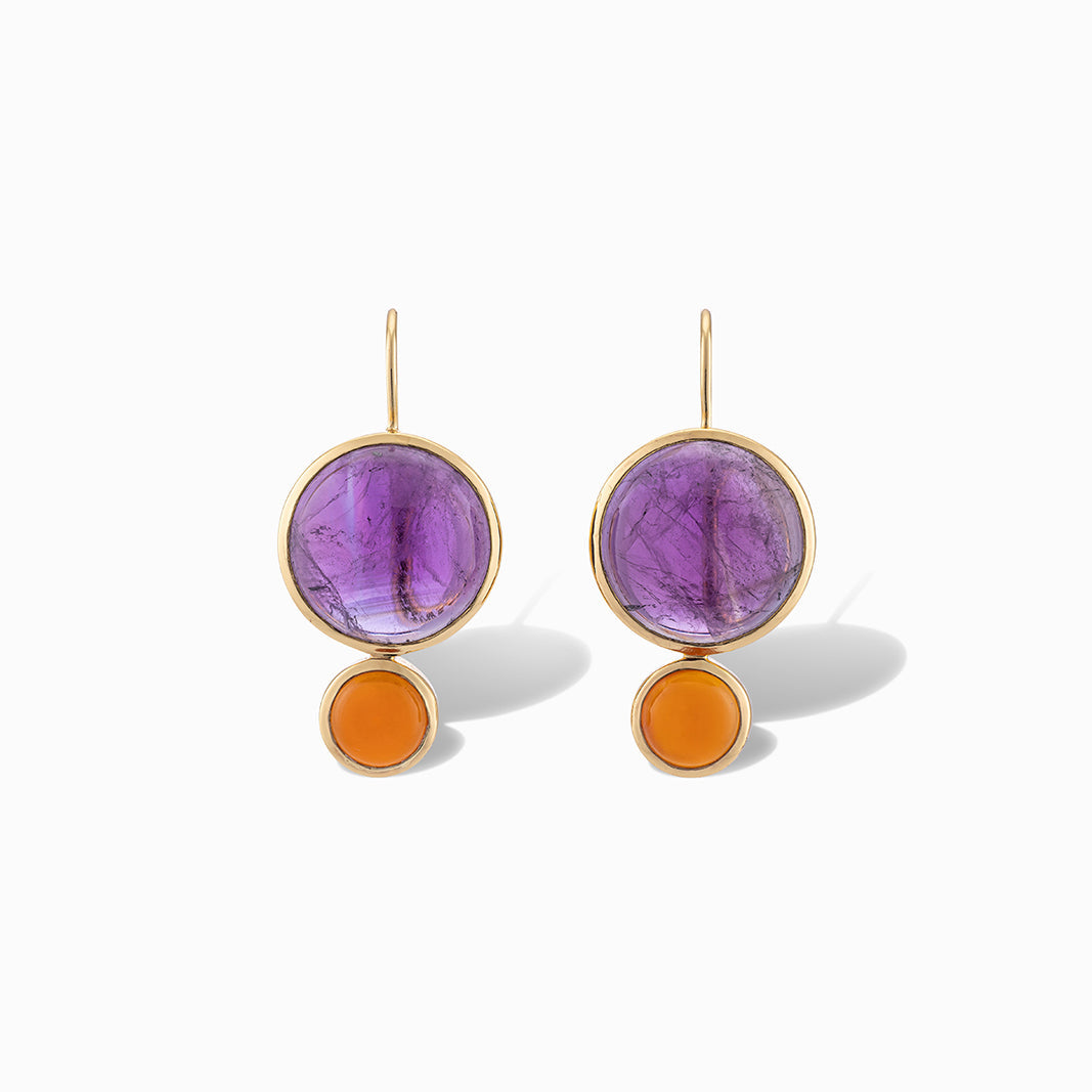 COLORBLOCK EARRING AMETHYST/ORANGE CHALCEDONY
