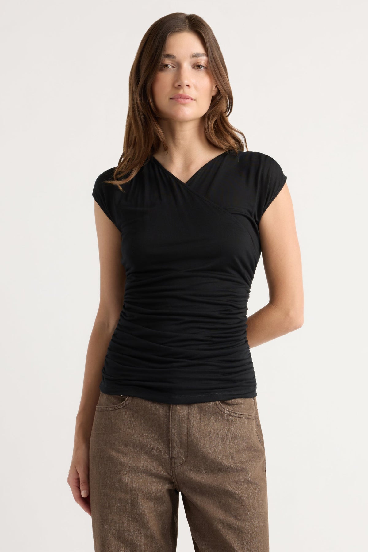 LILA TENCEL WRAP NECK TEE