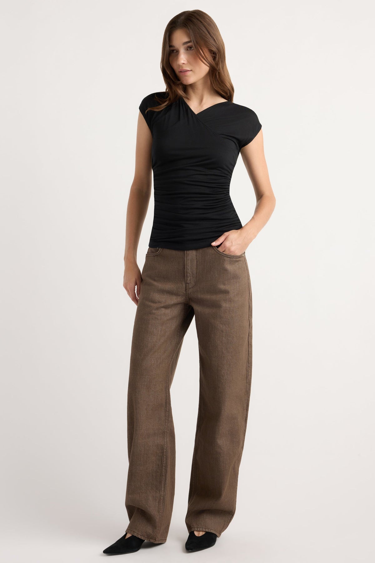 LILA TENCEL WRAP NECK TEE