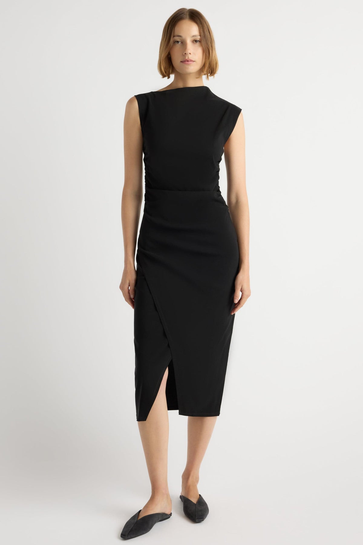 MANON ASYMMETRIC NECK RUCHED DRESS