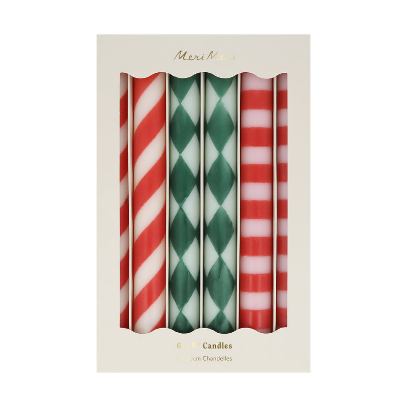 FESTIVE STRIPE TABLE CANDLES