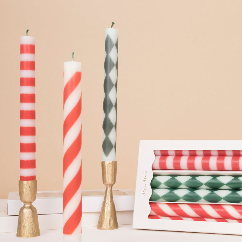 FESTIVE STRIPE TABLE CANDLES