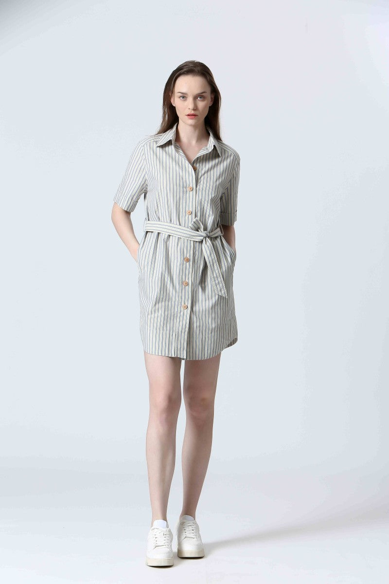 STRIPED BUTTON FRONT DRESS