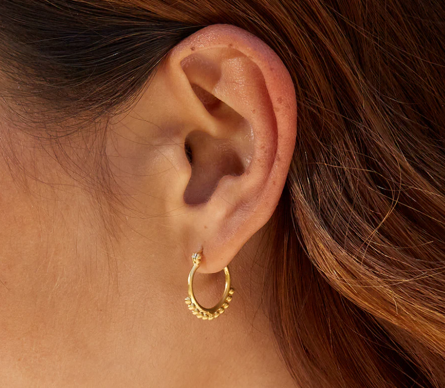 SMALL DOT GOLD HOOPS EARRING