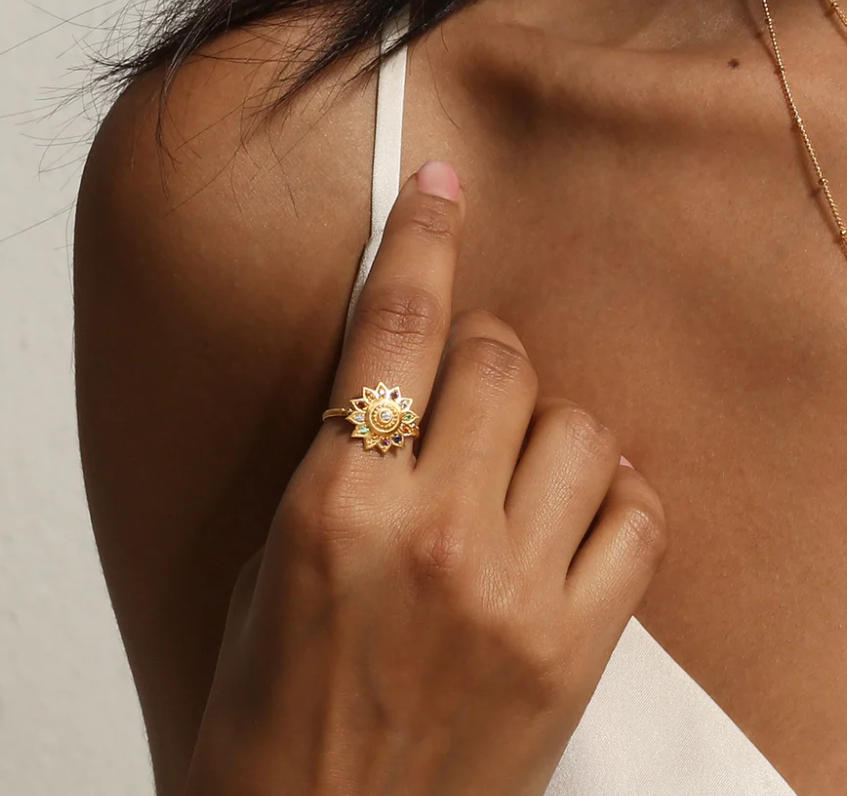 MULTI STONE LOTUS RING