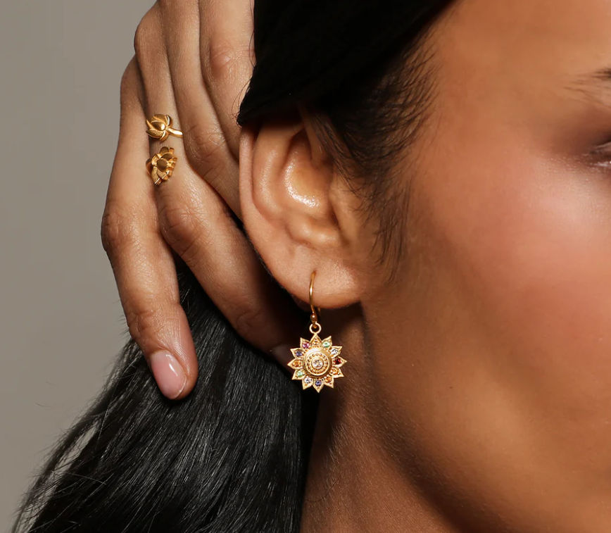 MULTI STONE LOTUS EARRING