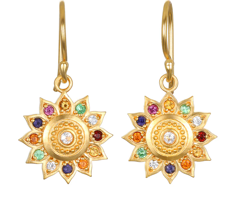 MULTI STONE LOTUS EARRING