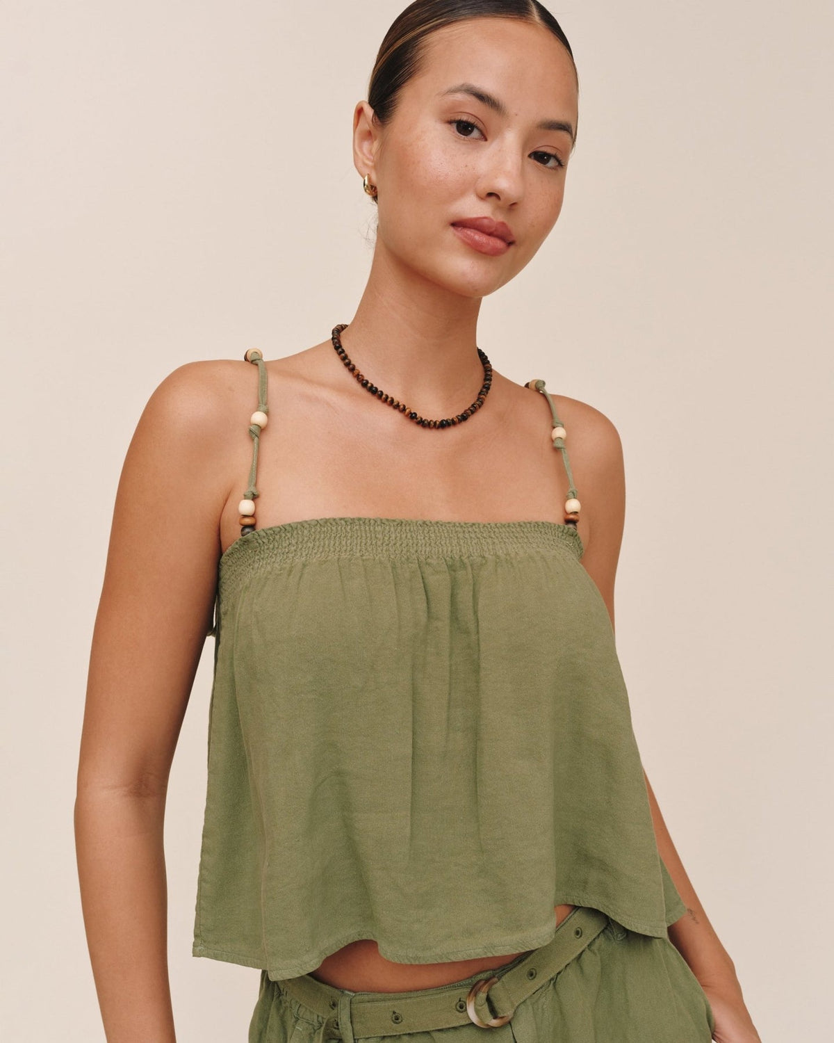 SMOCKED BEADED STRAP TANK