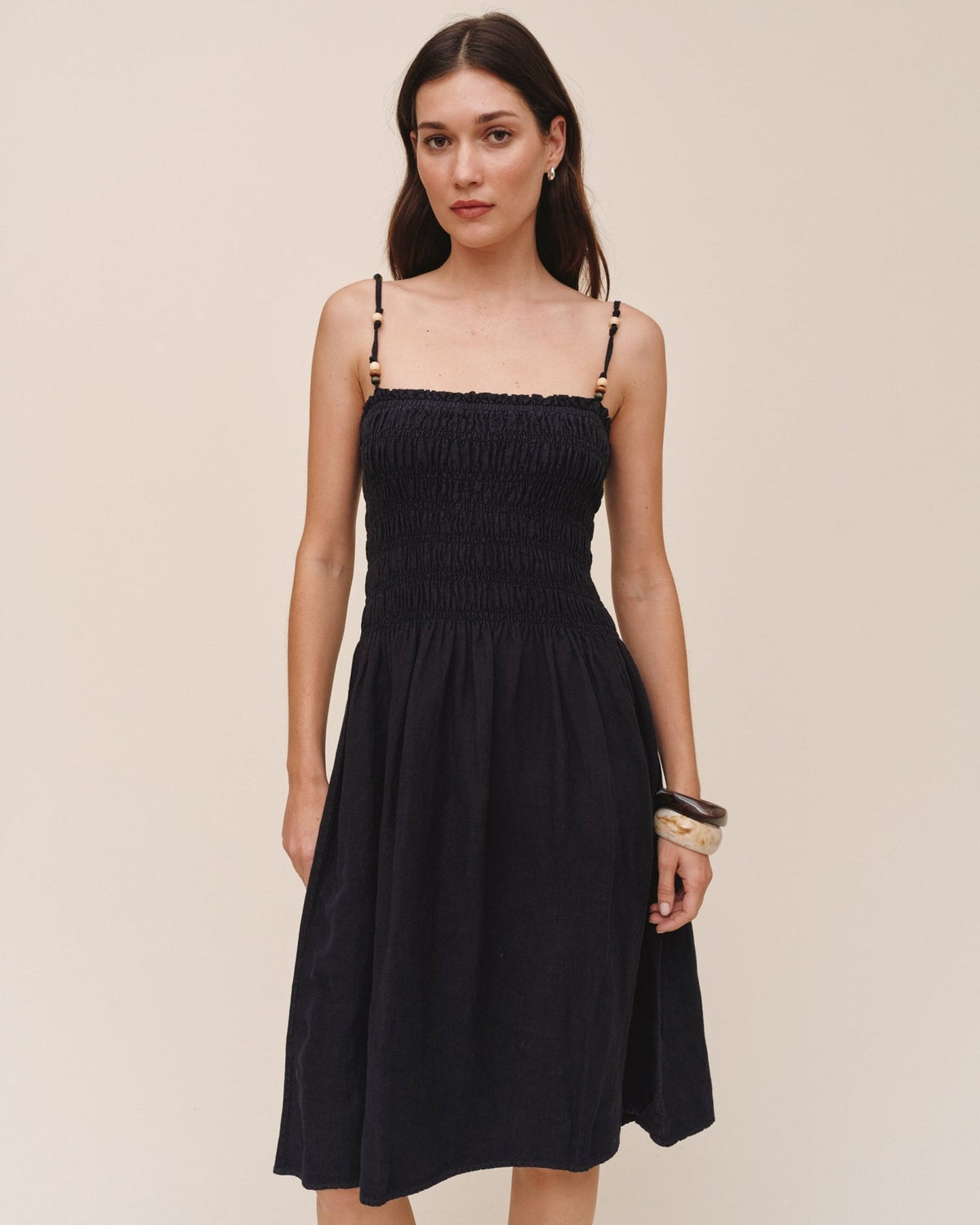 SMOCKED DRESS WITH BEADED STRAPS