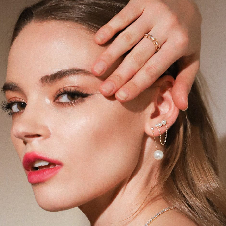 PEARL CHAIN CZ EARRING