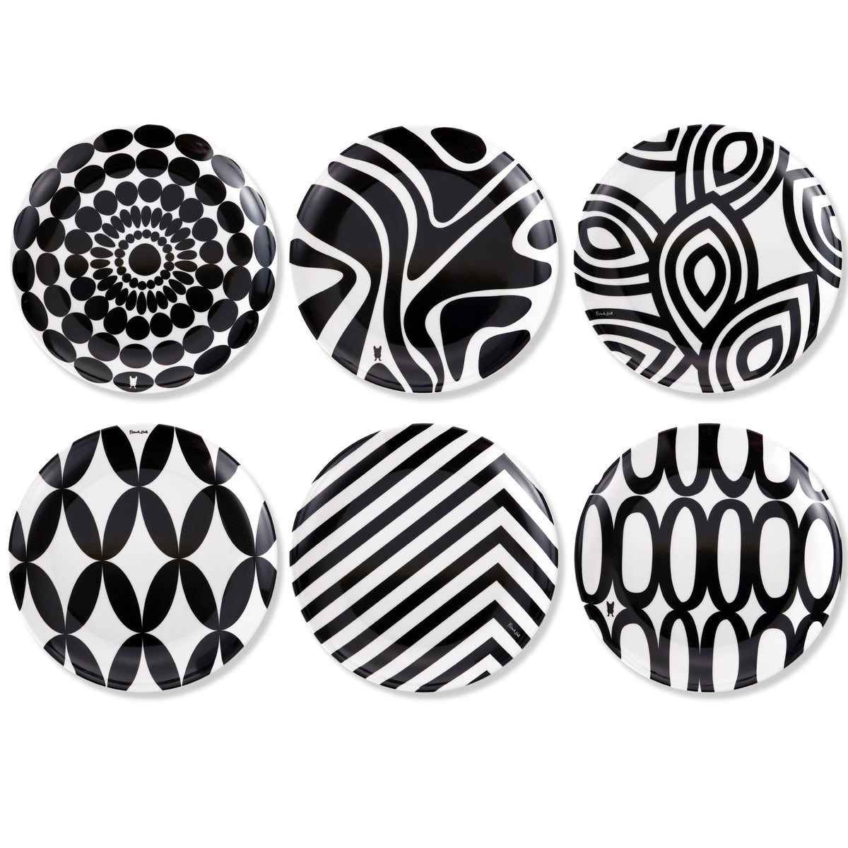 6-PIECE BLACK & WHITE APPETIZER PLATE SET
