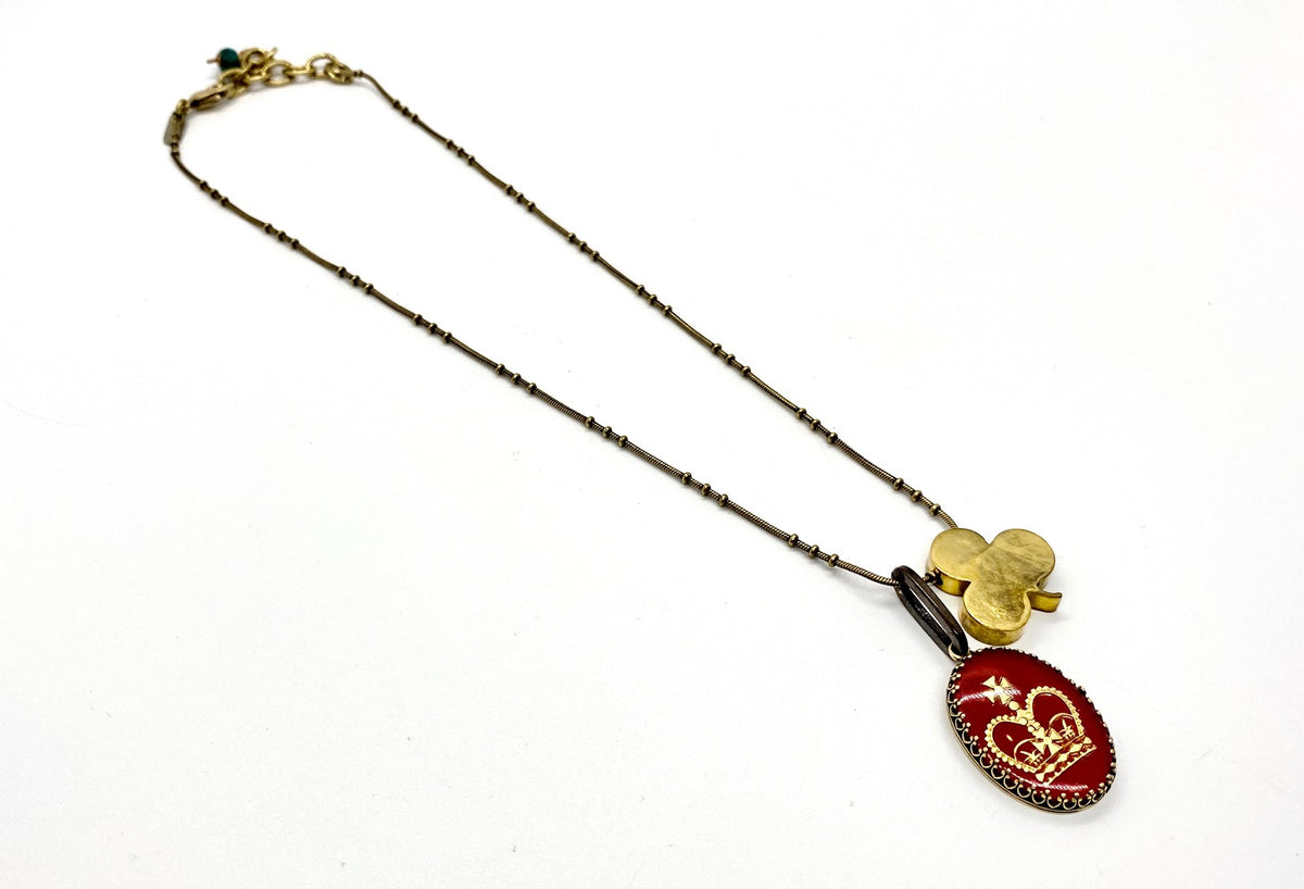 CLOVER AND CROWN CHARM NECKLACE